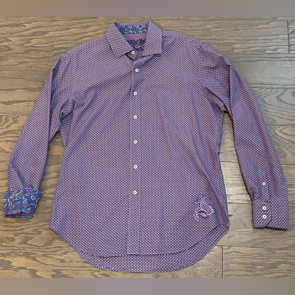 Robert Graham Men’s Purple and Paisley Long Sleeve Button Up Shirt - Size Medium